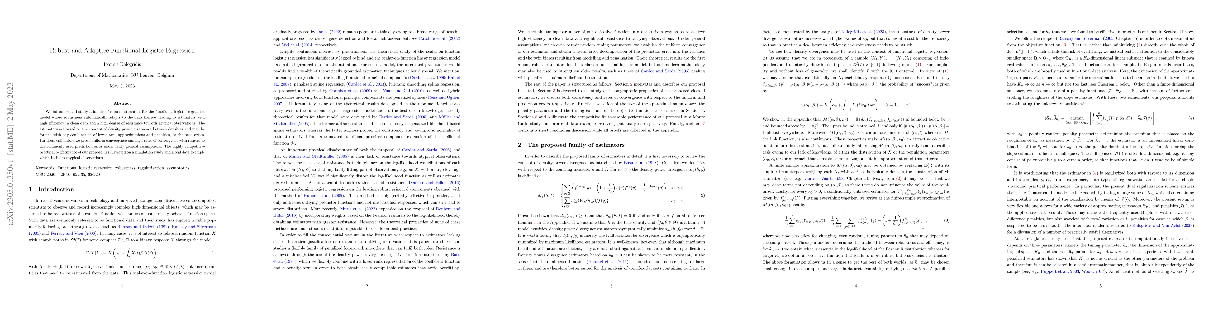 Thumbnail for Robust and Adaptive Functional Logistic Regression