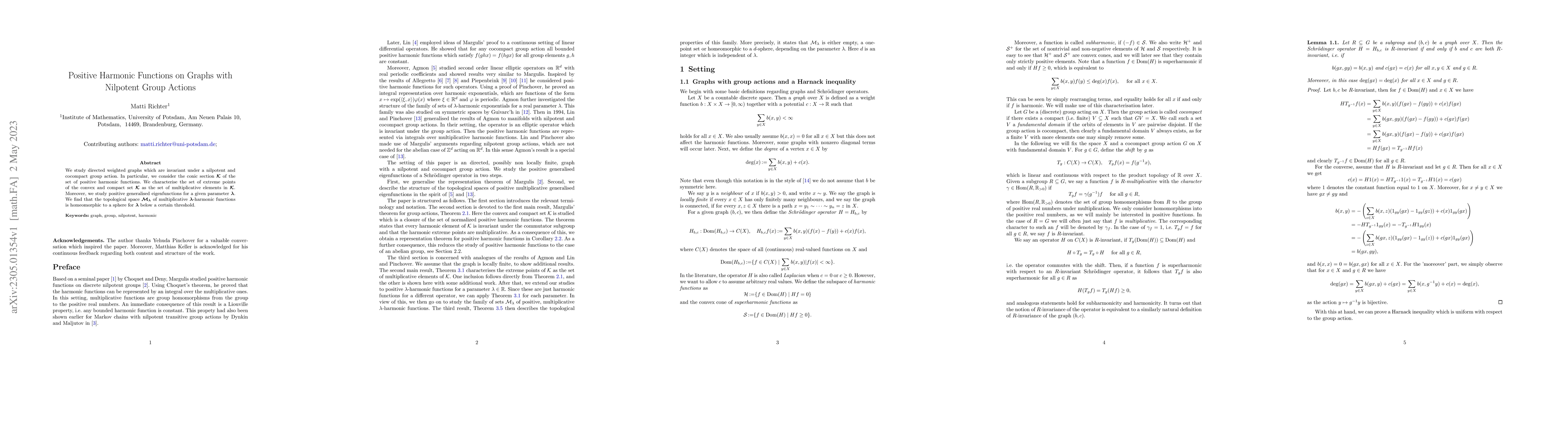 Thumbnail for Positive Harmonic Functions on Graphs with Nilpotent Group Actions