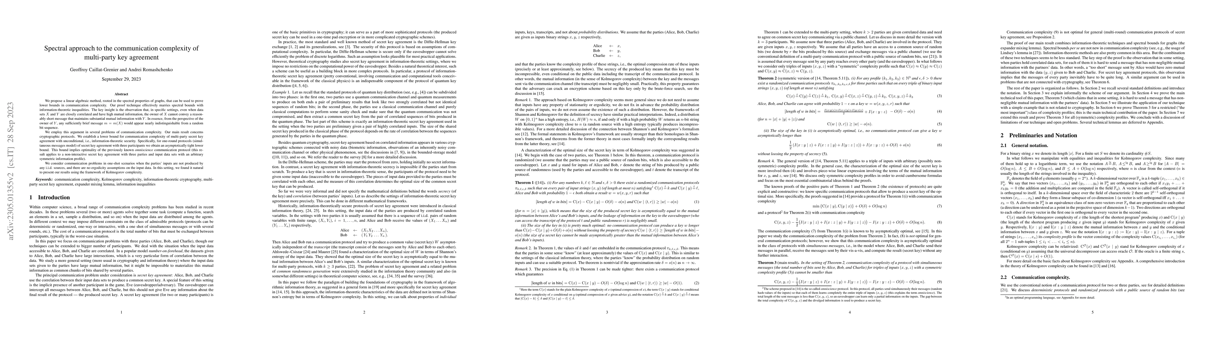 Thumbnail for Spectral approach to the communication complexity of multi-party key
  agreement