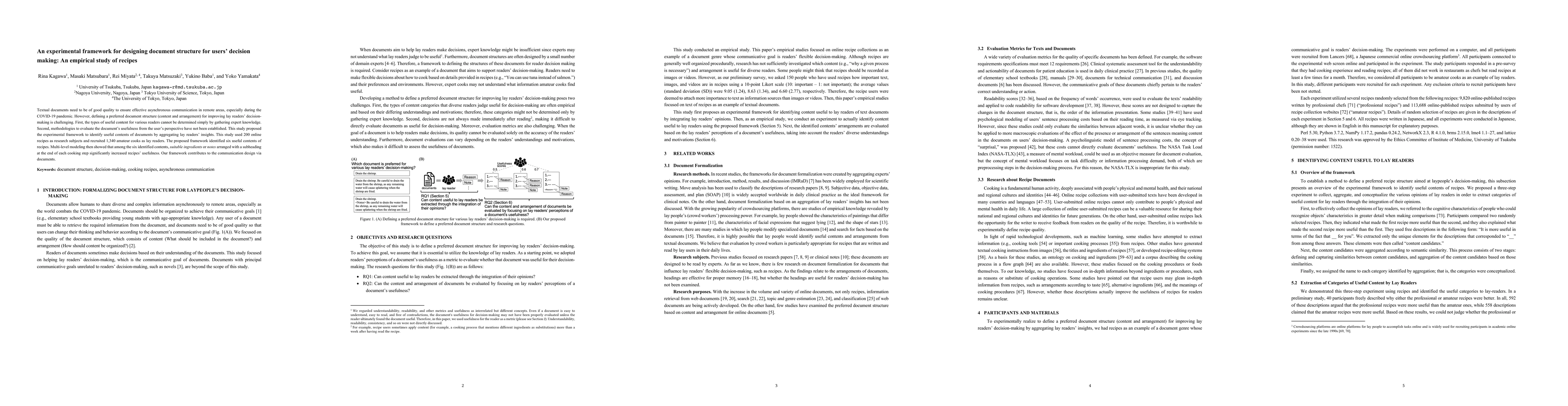 Thumbnail for An experimental framework for designing document structure for users'
  decision making -- An empirical study of recipes