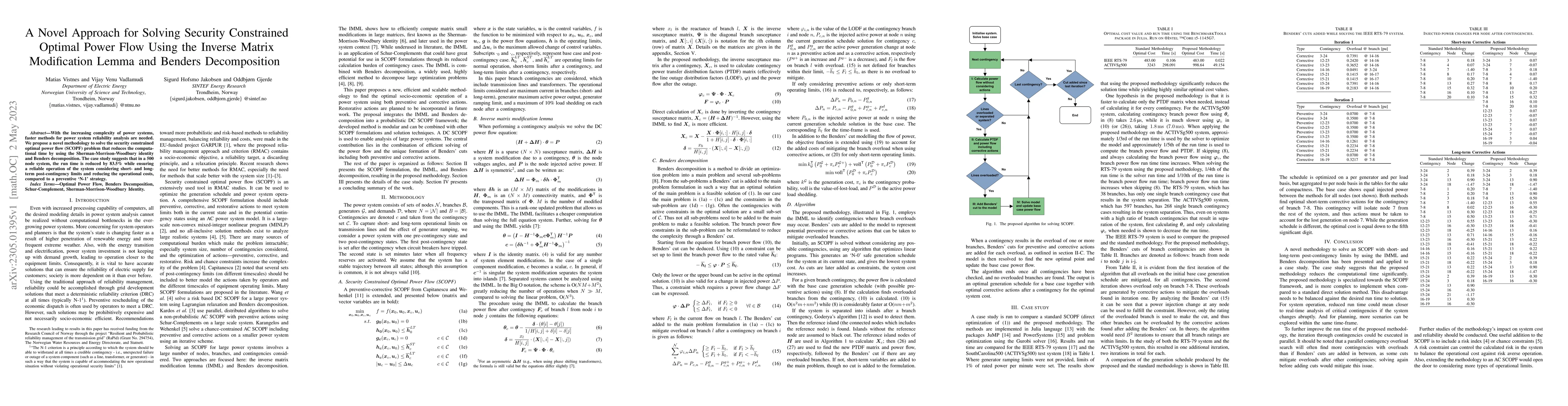 Thumbnail for A Novel Approach for Solving Security Constrained Optimal Power Flow
  Using the Inverse Matrix Modification Lemma and Benders Decomposition