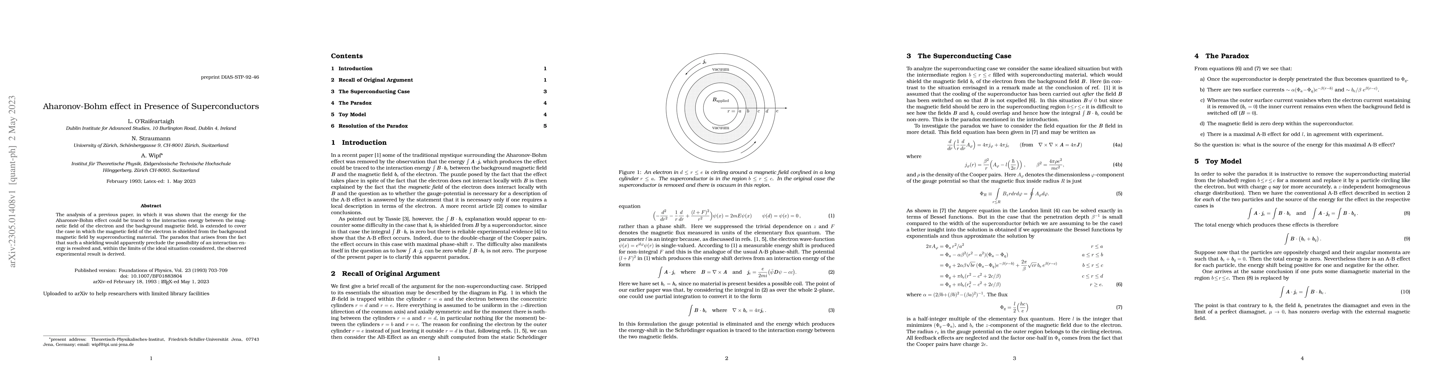 Thumbnail for Aharonov-Bohm effect in Presence of Superconductors