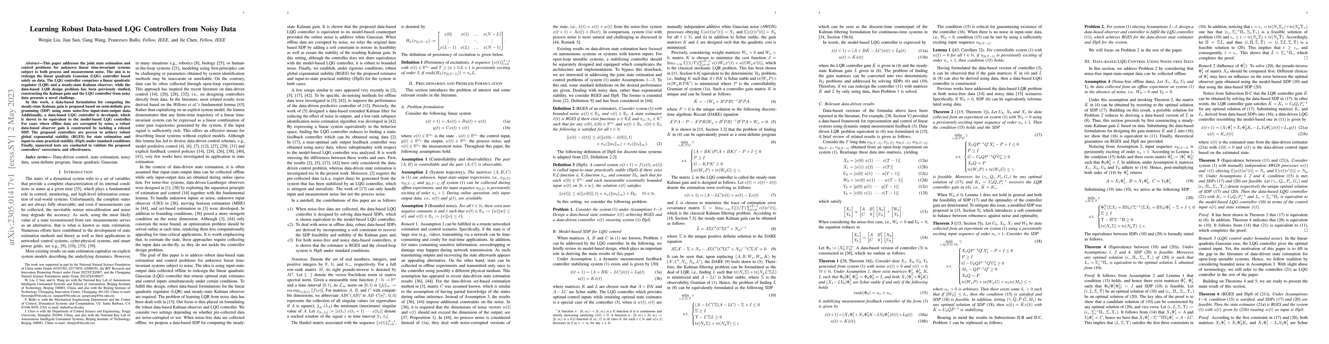 Thumbnail for Learning Robust Data-based LQG Controllers from Noisy Data