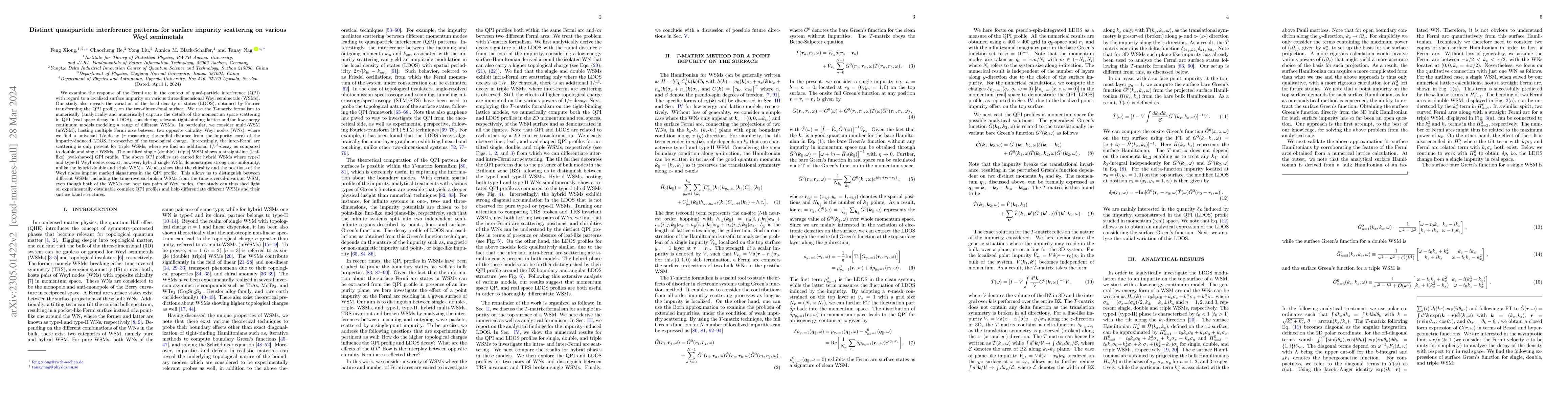 Thumbnail for Distinct quasiparticle interference patterns for surface impurity
  scattering on various Weyl semimetals