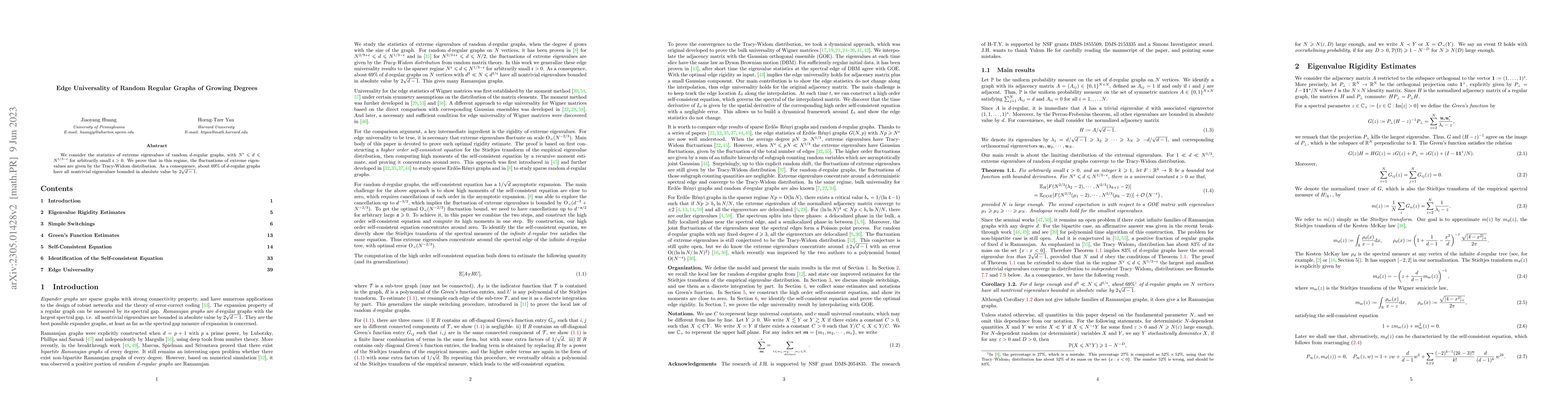 Thumbnail for Edge Universality of Random Regular Graphs of Growing Degrees