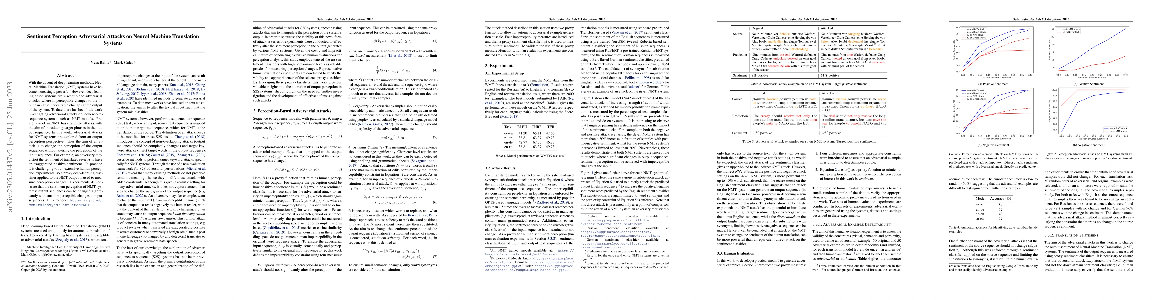 Thumbnail for Sentiment Perception Adversarial Attacks on Neural Machine Translation
  Systems