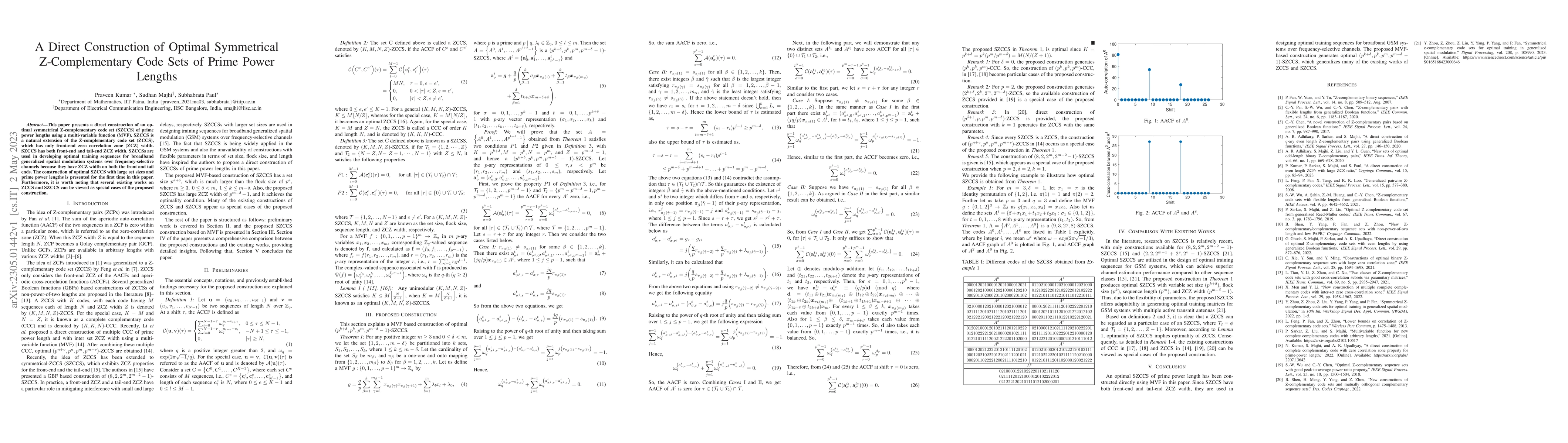 Thumbnail for A Direct Construction of Optimal Symmetrical Z-Complementary Code Sets
  of Prime Power Lengths