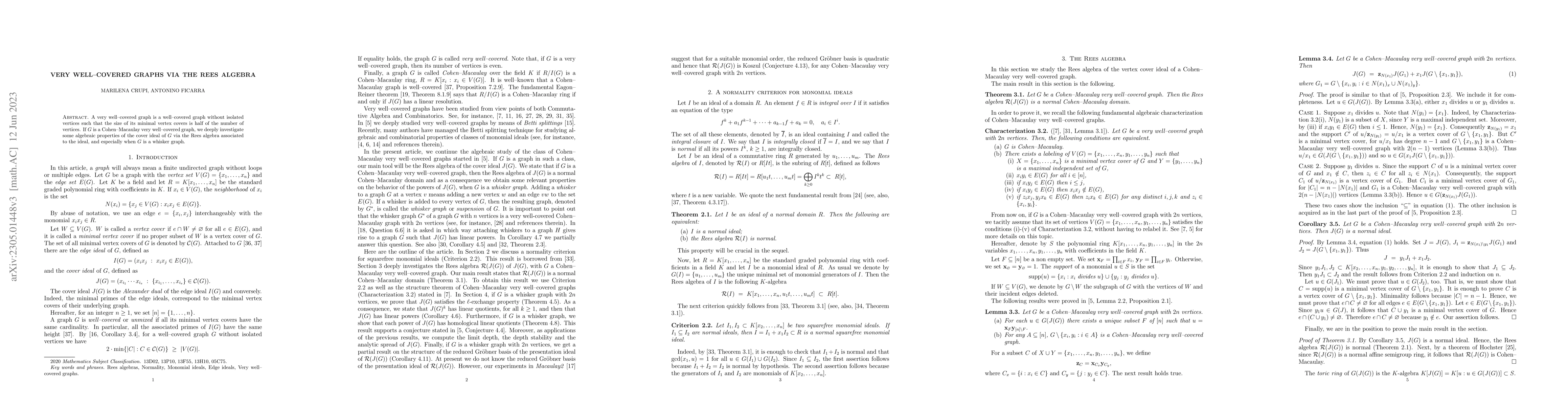 Thumbnail for Very well-covered graphs via the Rees algebra