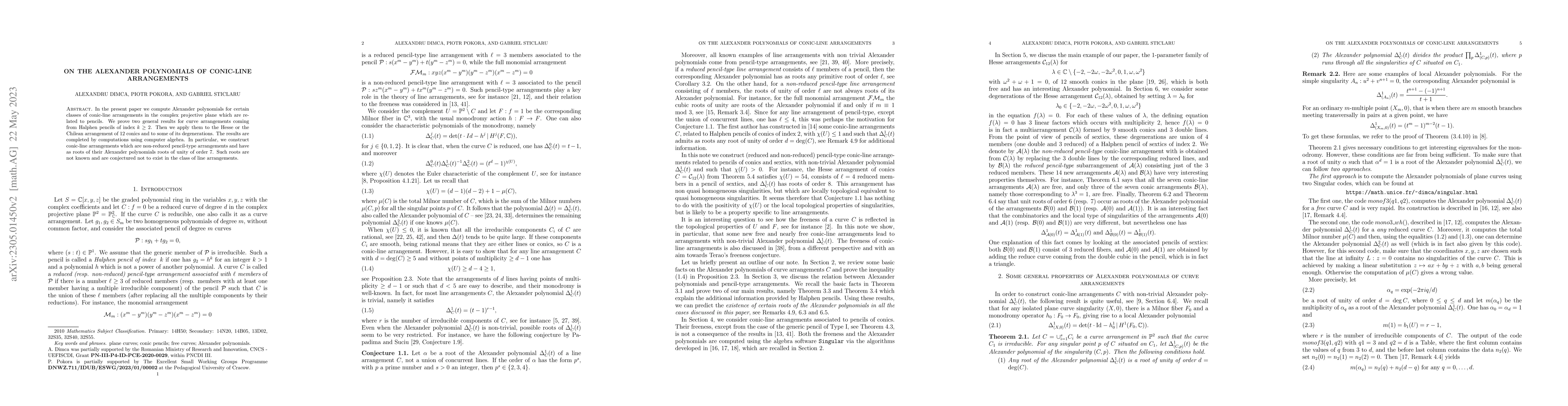 Thumbnail for On the Alexander polynomials of conic-line arrangements