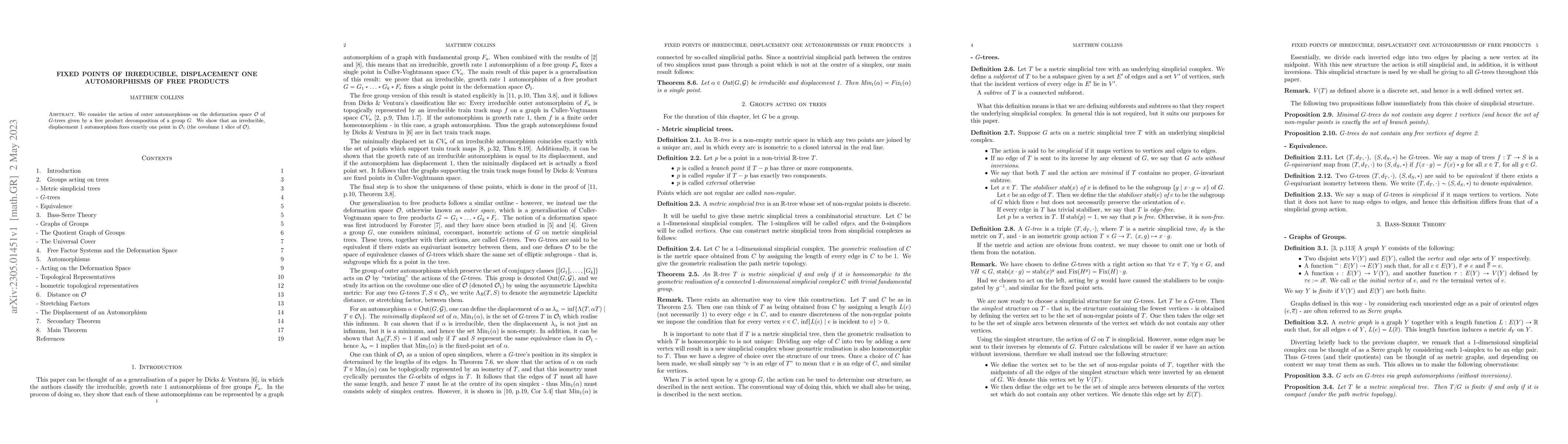 Thumbnail for Fixed points of irreducible, displacement one automorphisms of free
  products