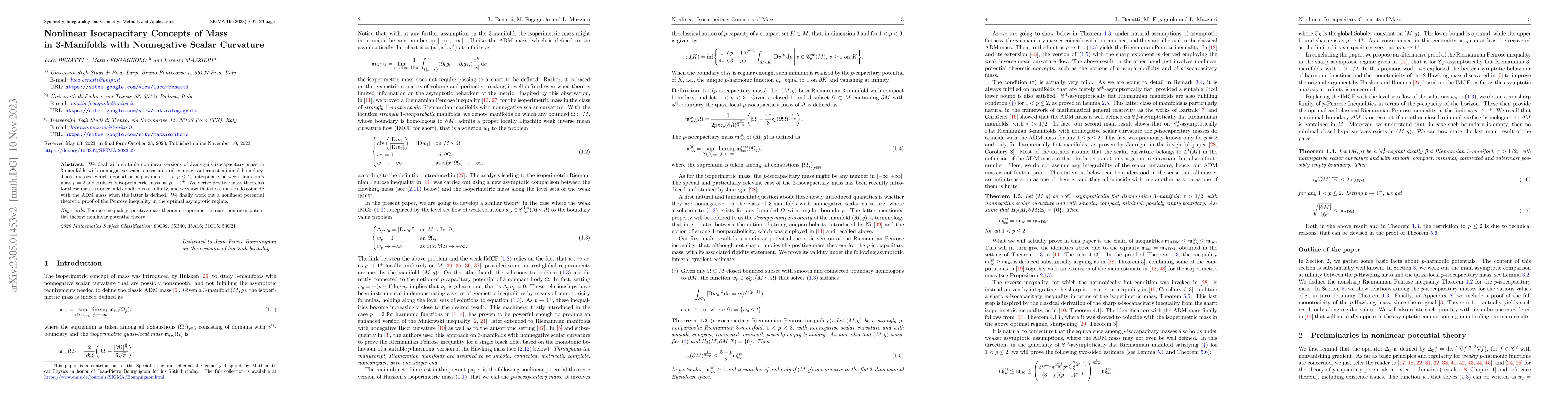 Thumbnail for Nonlinear Isocapacitary Concepts of Mass in 3-Manifolds with Nonnegative
  Scalar Curvature