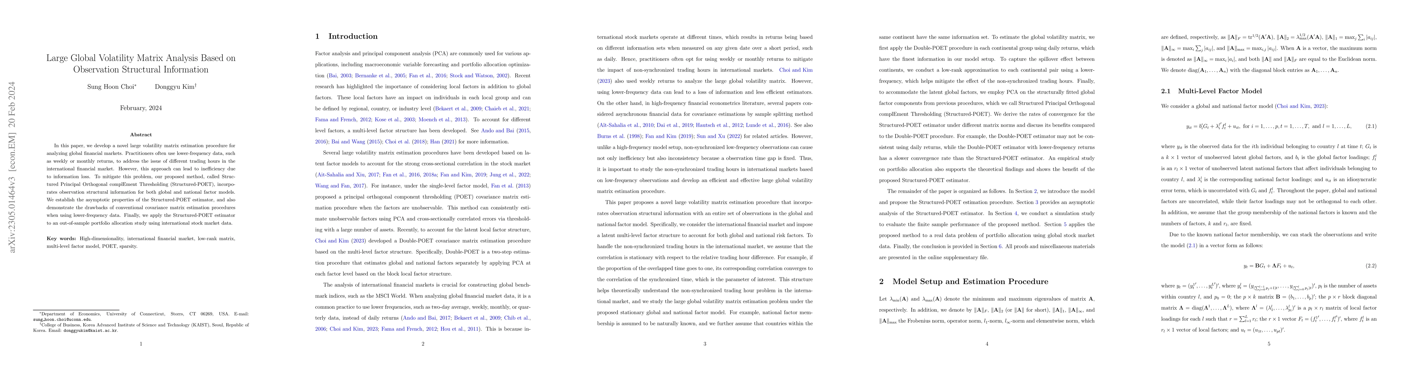 Thumbnail for Large Global Volatility Matrix Analysis Based on Observation Structural
  Information