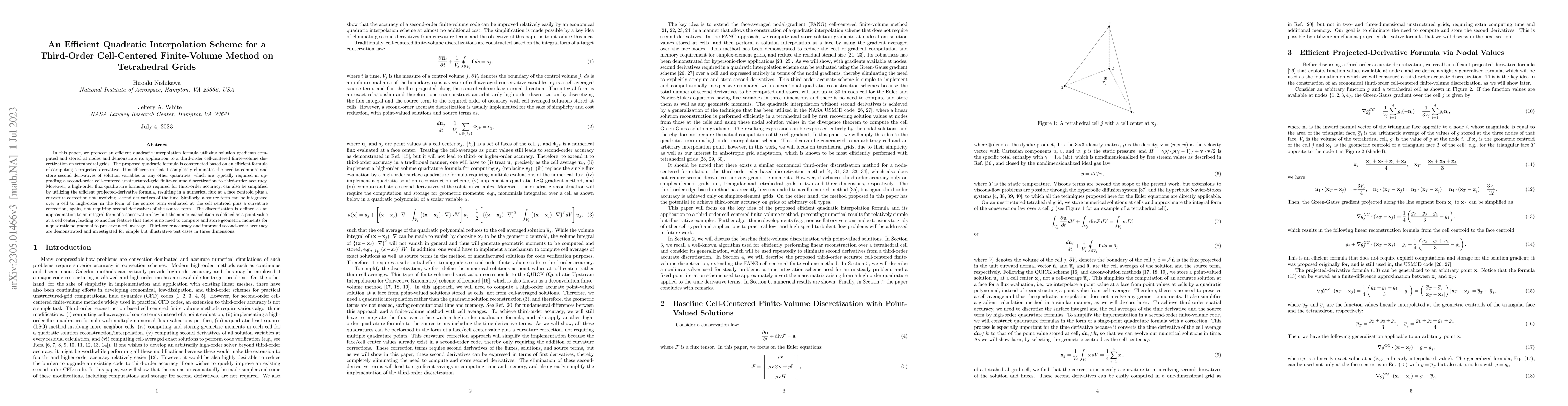 Thumbnail for An Efficient Quadratic Interpolation Scheme for a Third-Order
  Cell-Centered Finite-Volume Method on Tetrahedral Grids