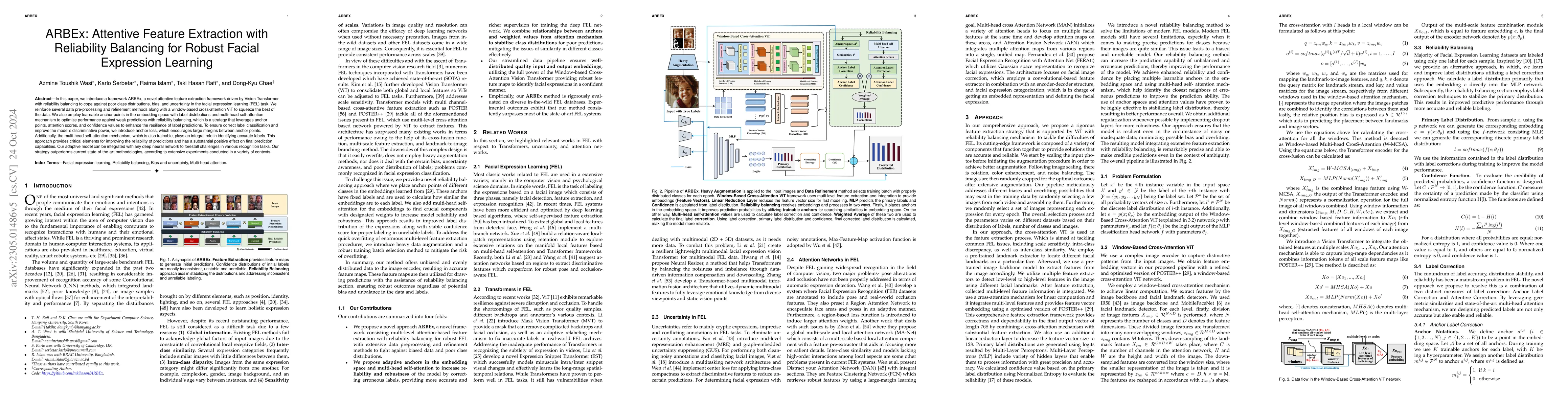 Thumbnail for ARBEx: Attentive Feature Extraction with Reliability Balancing for
  Robust Facial Expression Learning