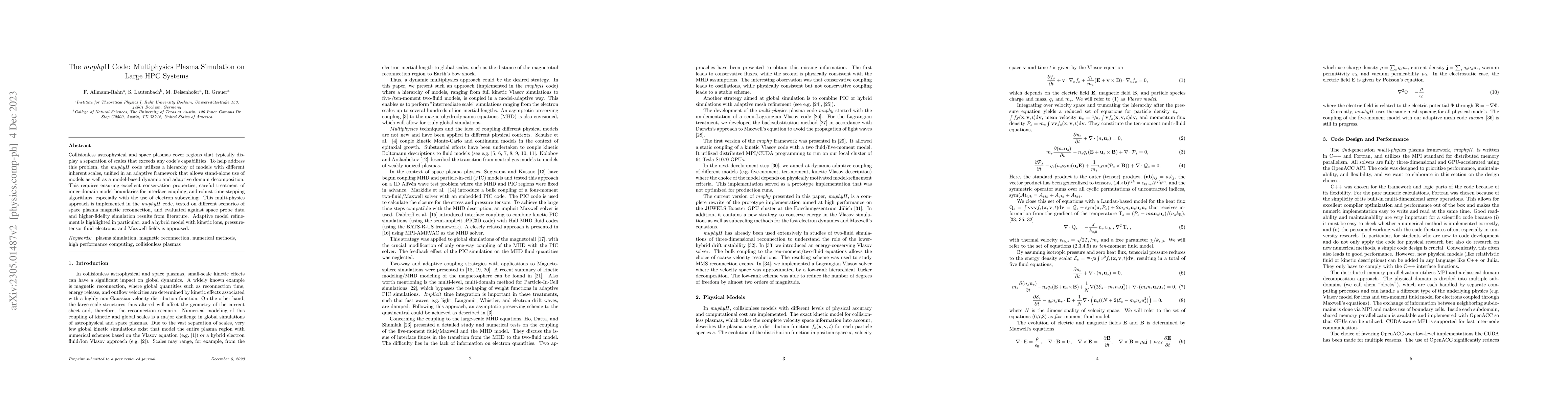 Thumbnail for The muphyII Code: Multiphysics Plasma Simulation on Large HPC Systems