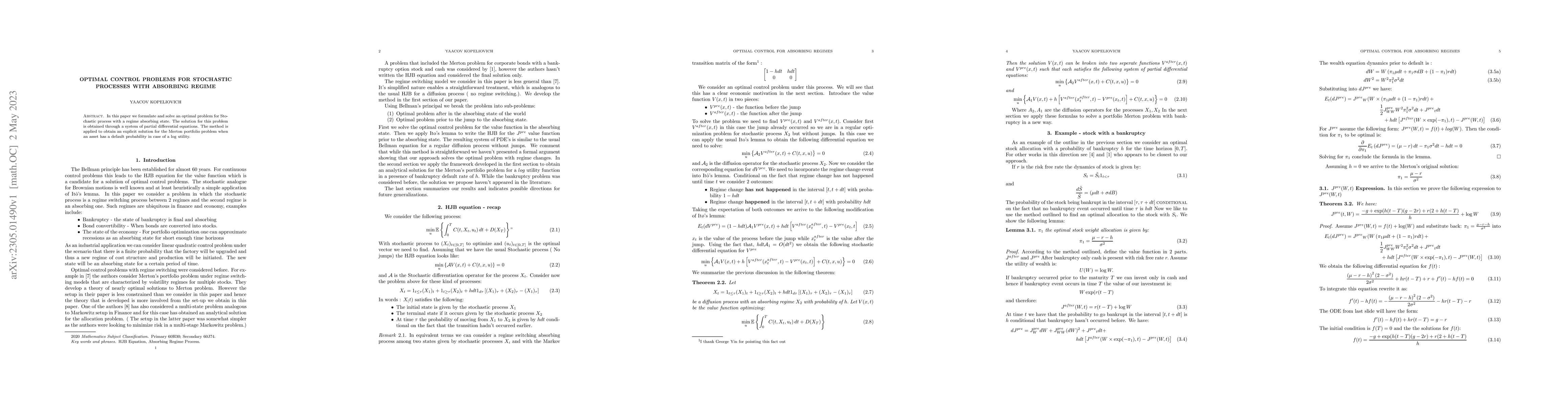 Thumbnail for Optimal control problems for stochastic processes with absorbing regime
