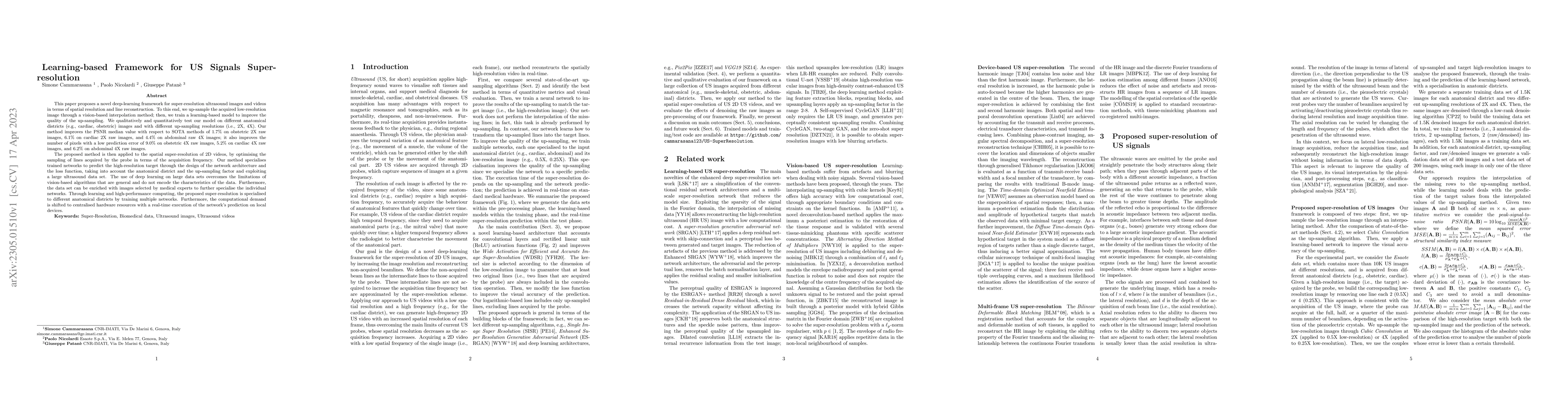 Thumbnail for Learning-based Framework for US Signals Super-resolution