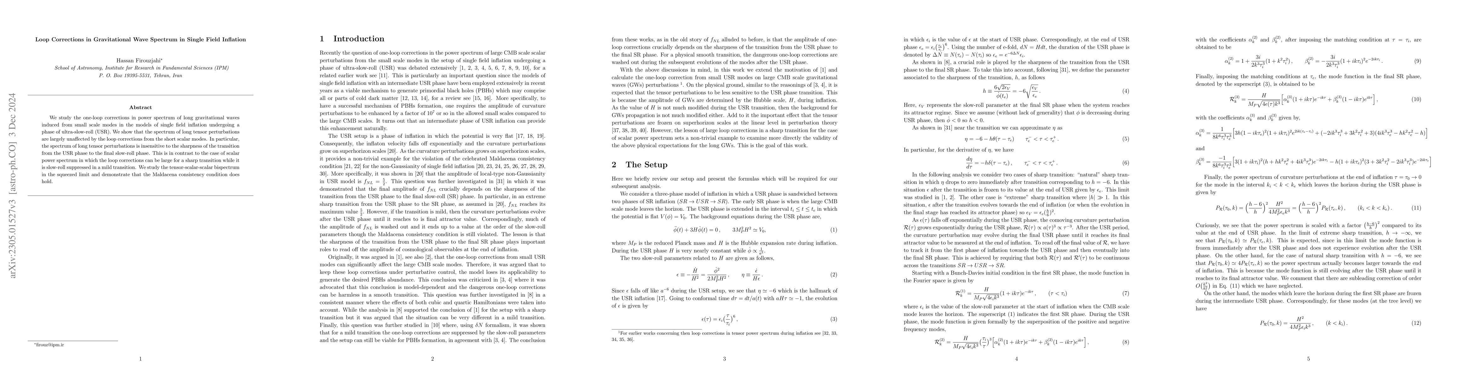 Thumbnail for Loop Corrections in Gravitational Wave Spectrum in Single Field
  Inflation