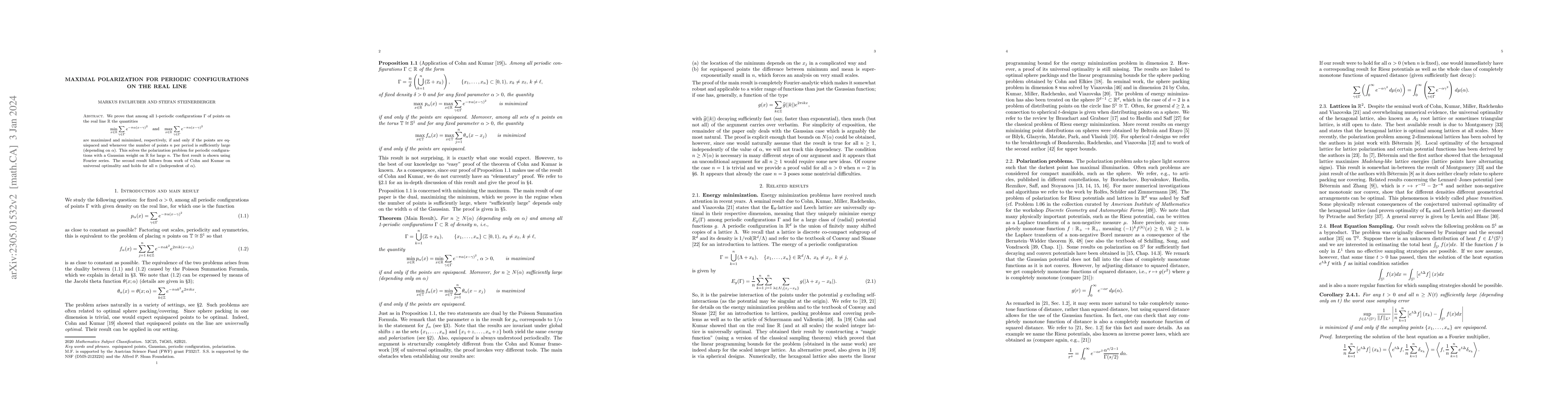 Thumbnail for Maximal polarization for periodic configurations on the real line