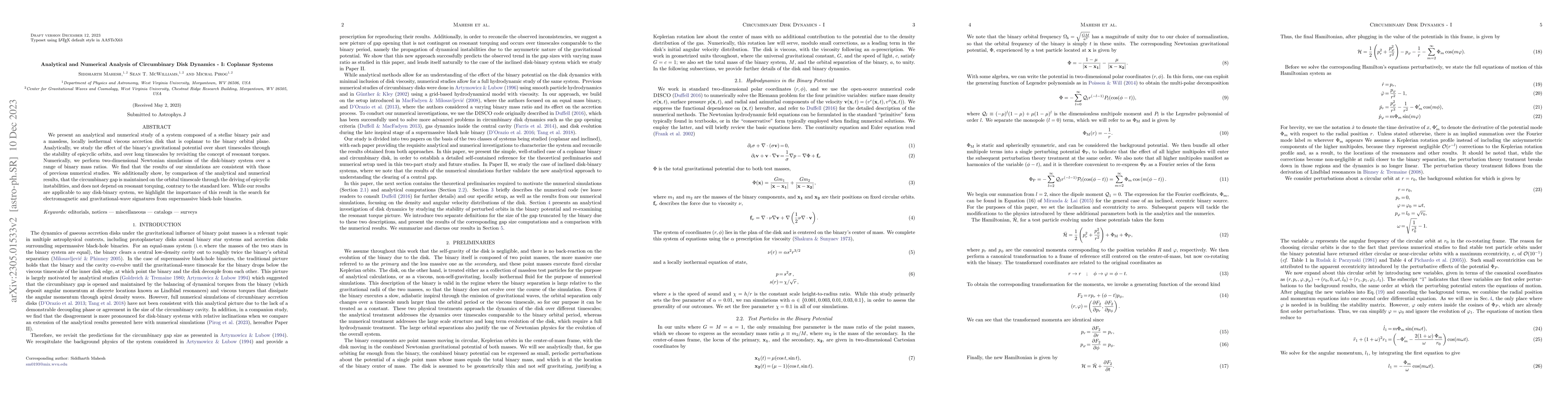 Thumbnail for Analytical and Numerical Analysis of Circumbinary Disk Dynamics -- I:
  Coplanar Systems