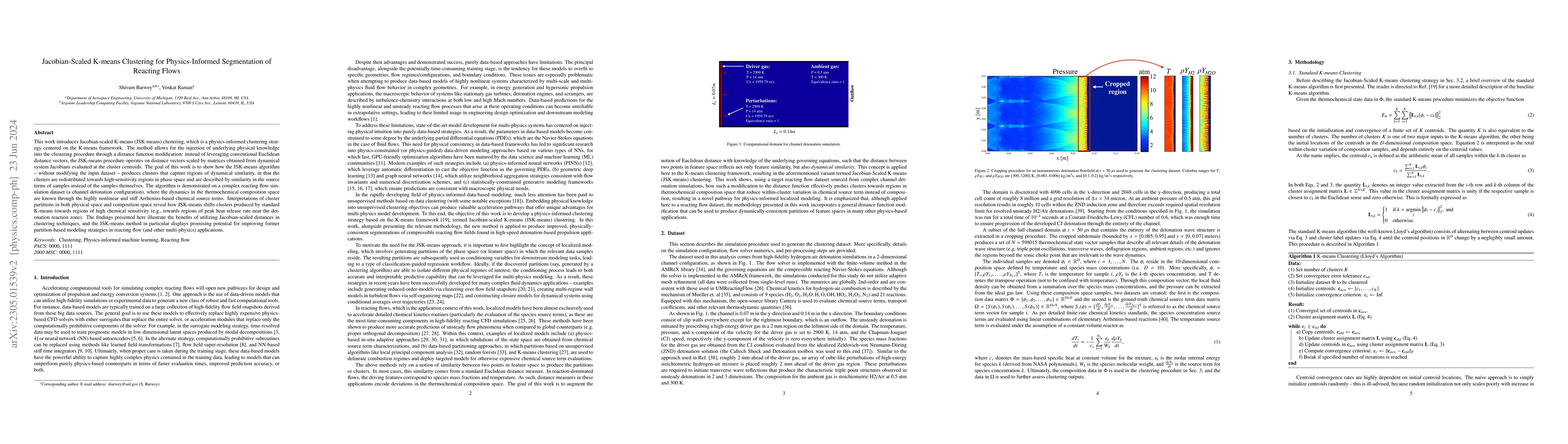 Thumbnail for Jacobian-Scaled K-means Clustering for Physics-Informed Segmentation of
  Reacting Flows