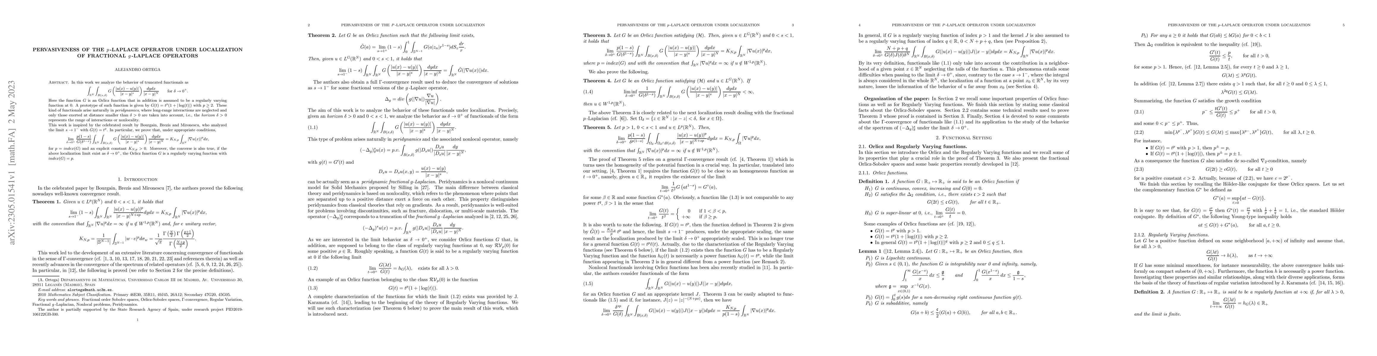 Thumbnail for Pervasiveness of the $p$-Laplace operator under localization of
  fractional $g$-Laplace operators