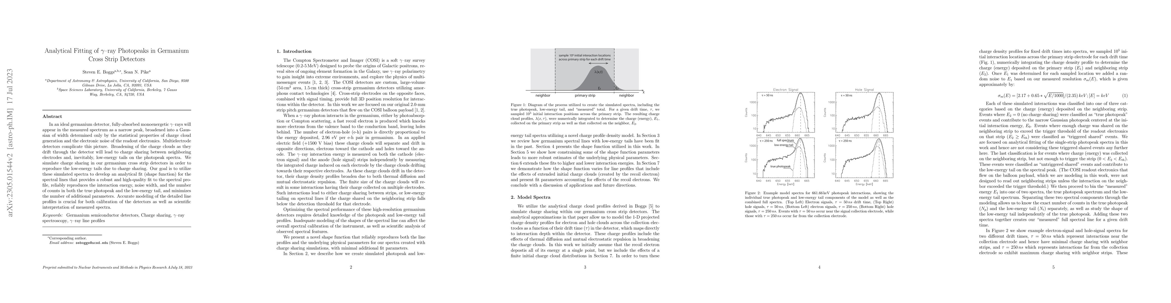 Thumbnail for Analytical Fitting of Gamma-ray Photopeaks in Germanium Cross Strip
  Detectors