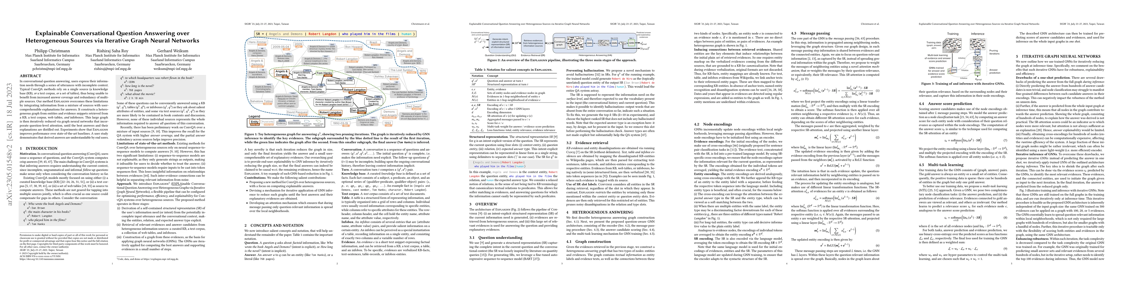 Thumbnail for Explainable Conversational Question Answering over Heterogeneous Sources
  via Iterative Graph Neural Networks