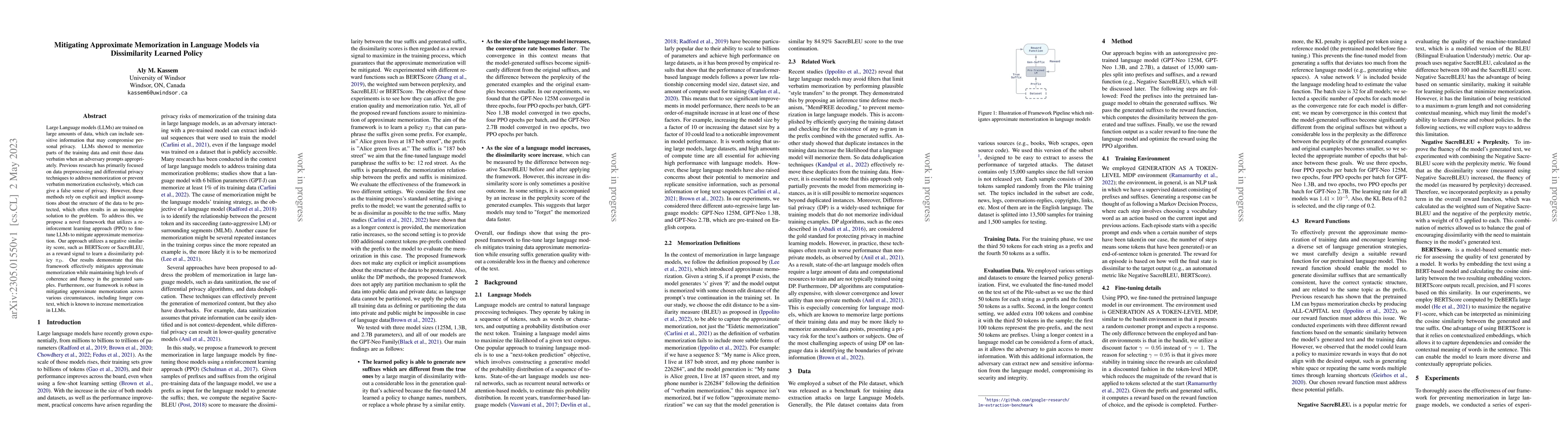 Thumbnail for Mitigating Approximate Memorization in Language Models via Dissimilarity
  Learned Policy