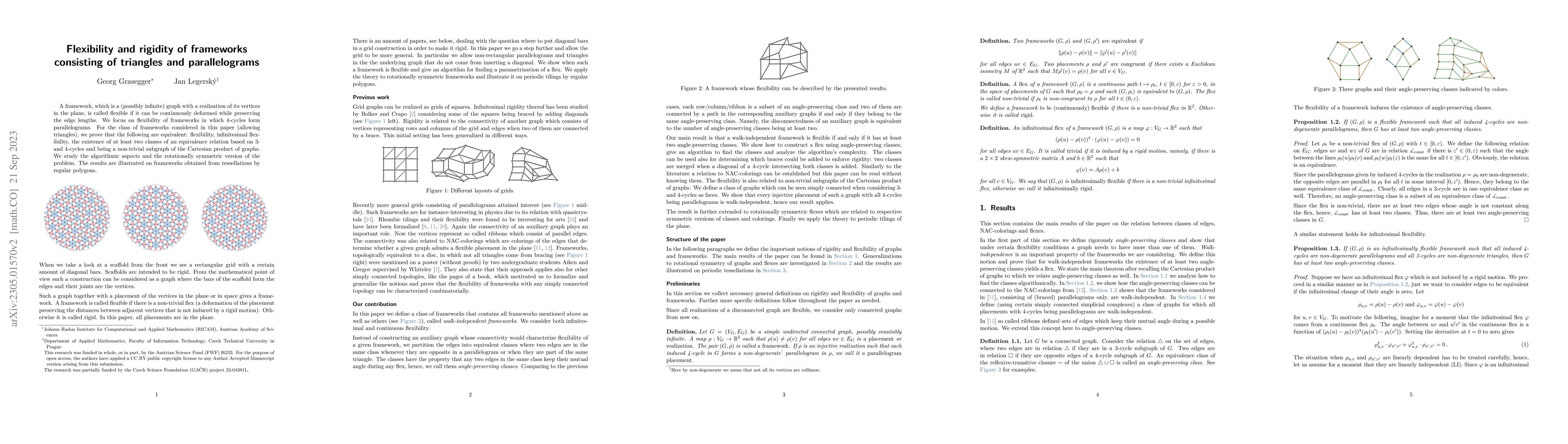 Thumbnail for Flexibility and rigidity of frameworks consisting of triangles and
  parallelograms