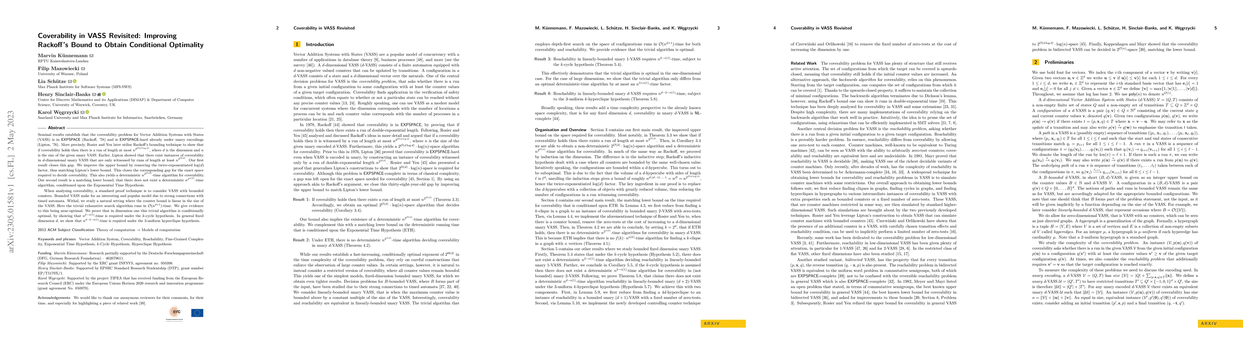 Thumbnail for Coverability in VASS Revisited: Improving Rackoff's Bound to Obtain
  Conditional Optimality