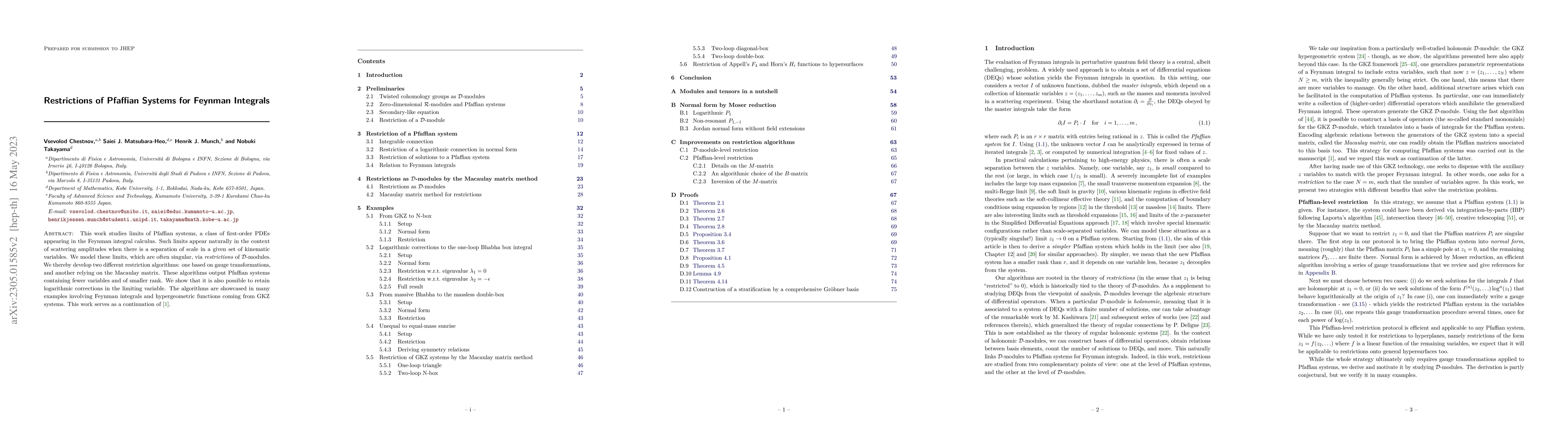 Thumbnail for Restrictions of Pfaffian Systems for Feynman Integrals