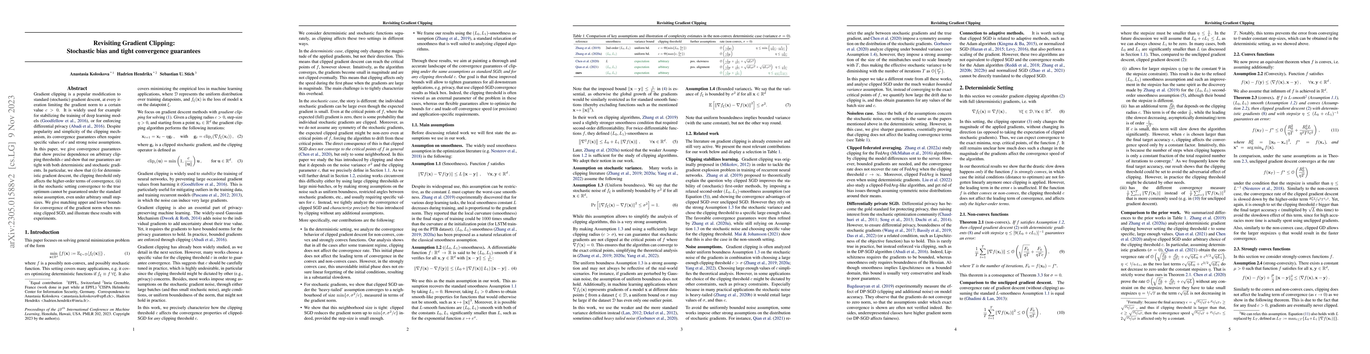Thumbnail for Revisiting Gradient Clipping: Stochastic bias and tight convergence
  guarantees