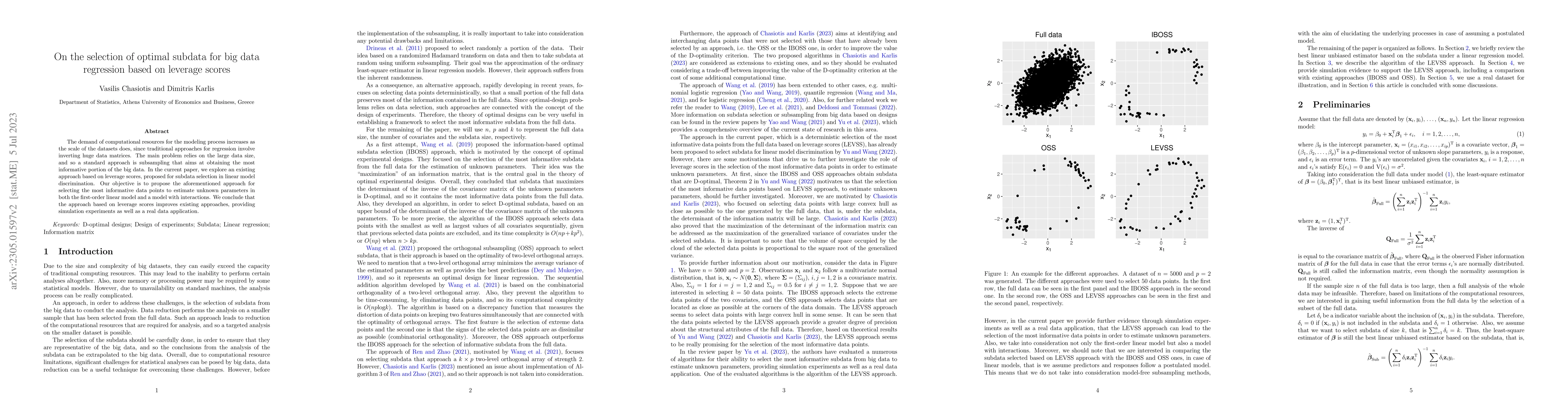 Thumbnail for On the selection of optimal subdata for big data regression based on
  leverage scores