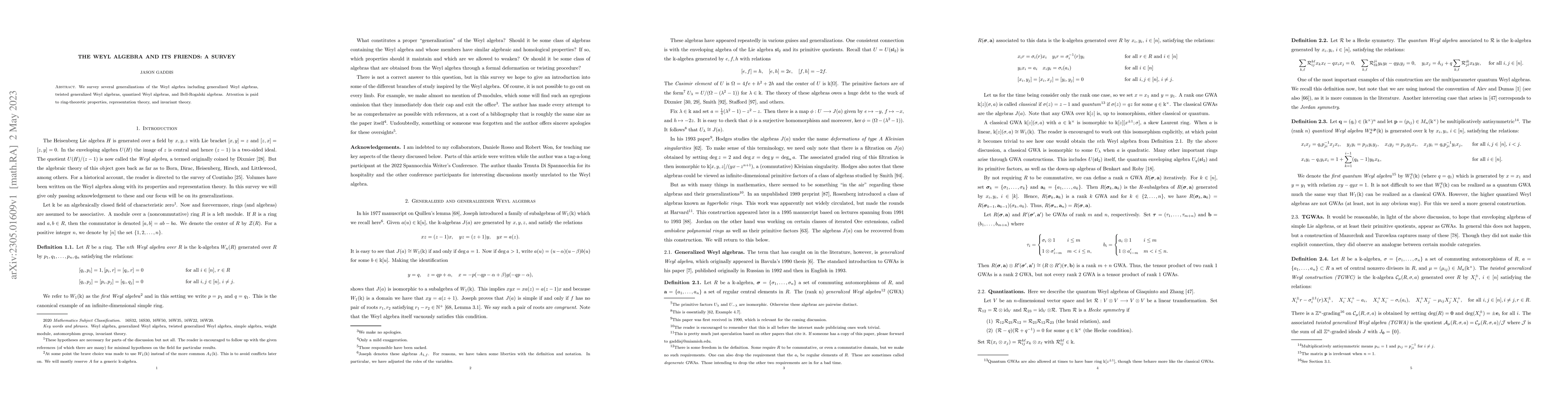 Thumbnail for The Weyl algebra and its friends: a survey