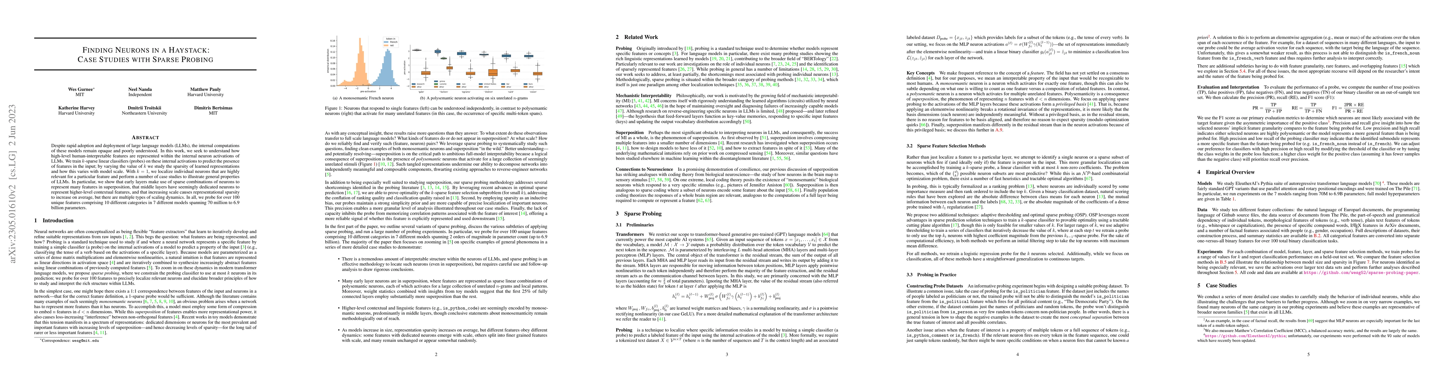 Thumbnail for Finding Neurons in a Haystack: Case Studies with Sparse Probing