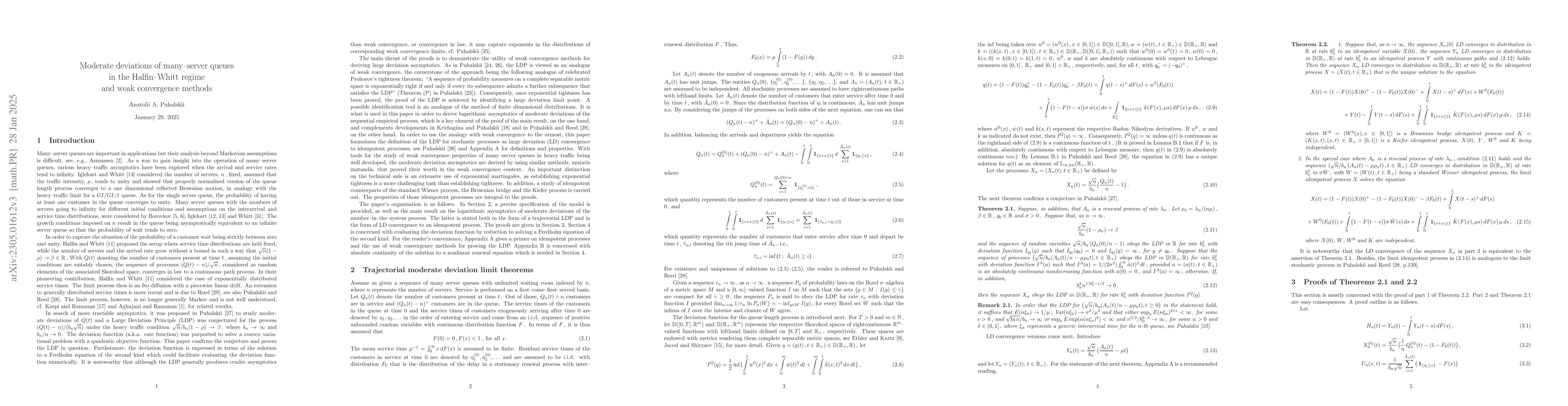Thumbnail for Moderate deviations of many-server queues in the Halfin-Whitt regime and
  weak convergence methods