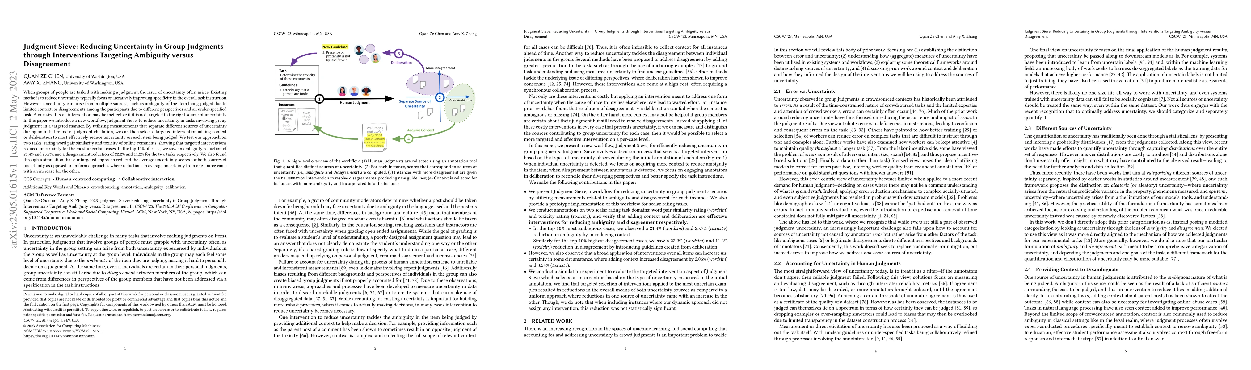 Thumbnail for Judgment Sieve: Reducing Uncertainty in Group Judgments through
  Interventions Targeting Ambiguity versus Disagreement