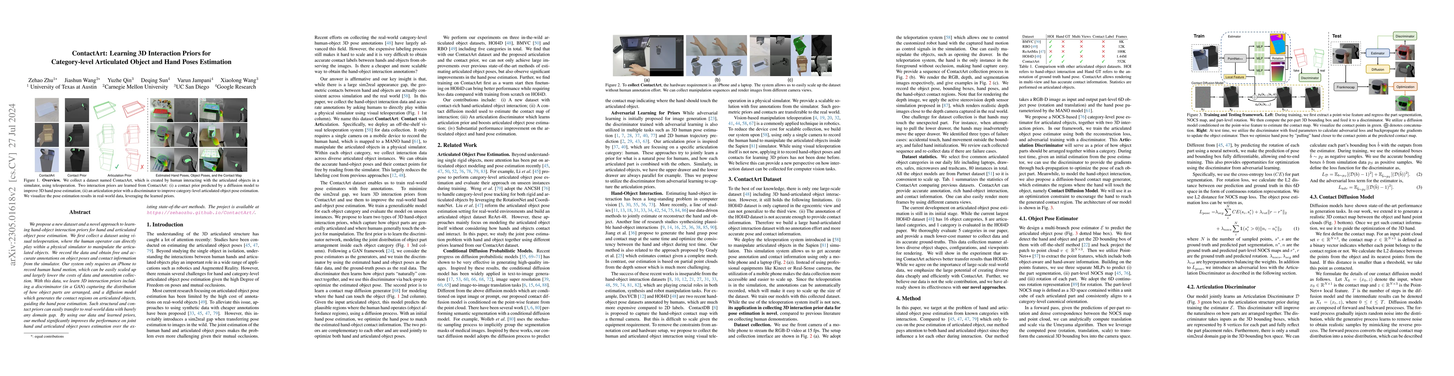 Thumbnail for ContactArt: Learning 3D Interaction Priors for Category-level
  Articulated Object and Hand Poses Estimation