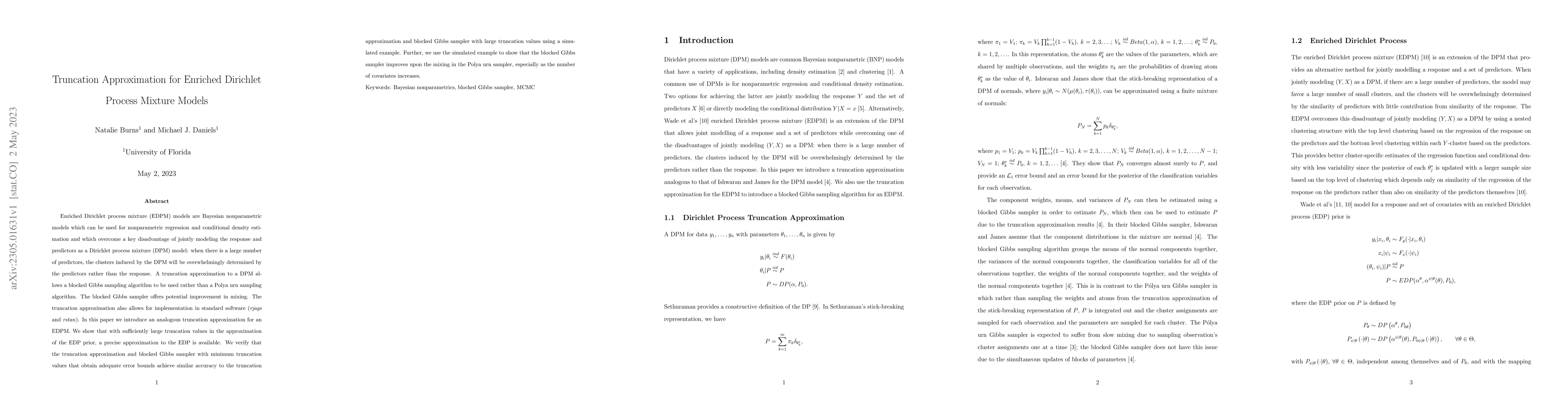 Thumbnail for Truncation Approximation for Enriched Dirichlet Process Mixture Models