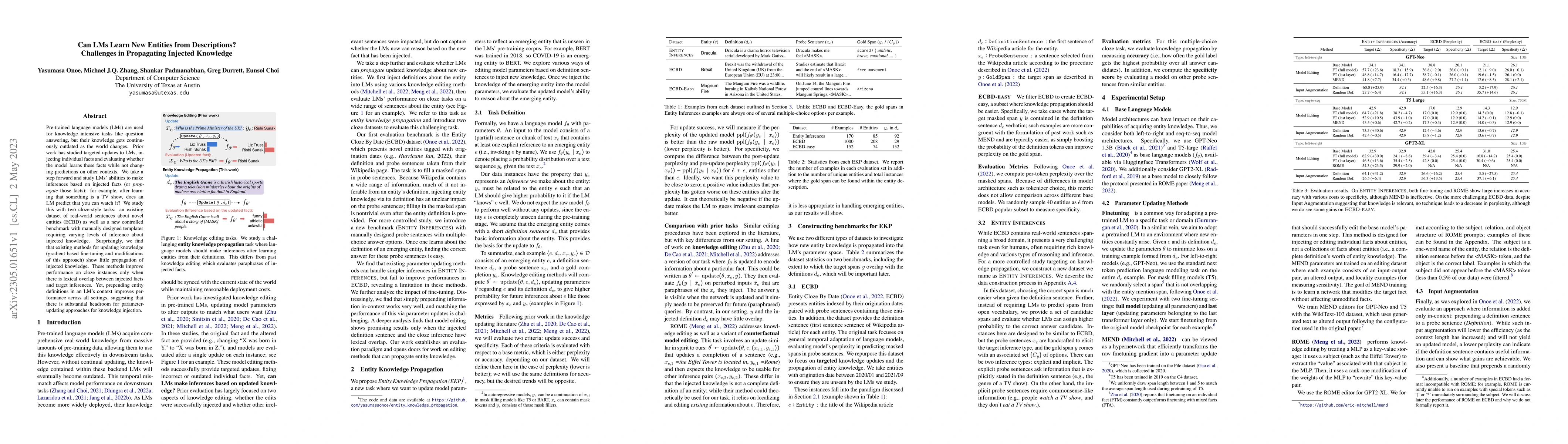 Thumbnail for Can LMs Learn New Entities from Descriptions? Challenges in Propagating
  Injected Knowledge