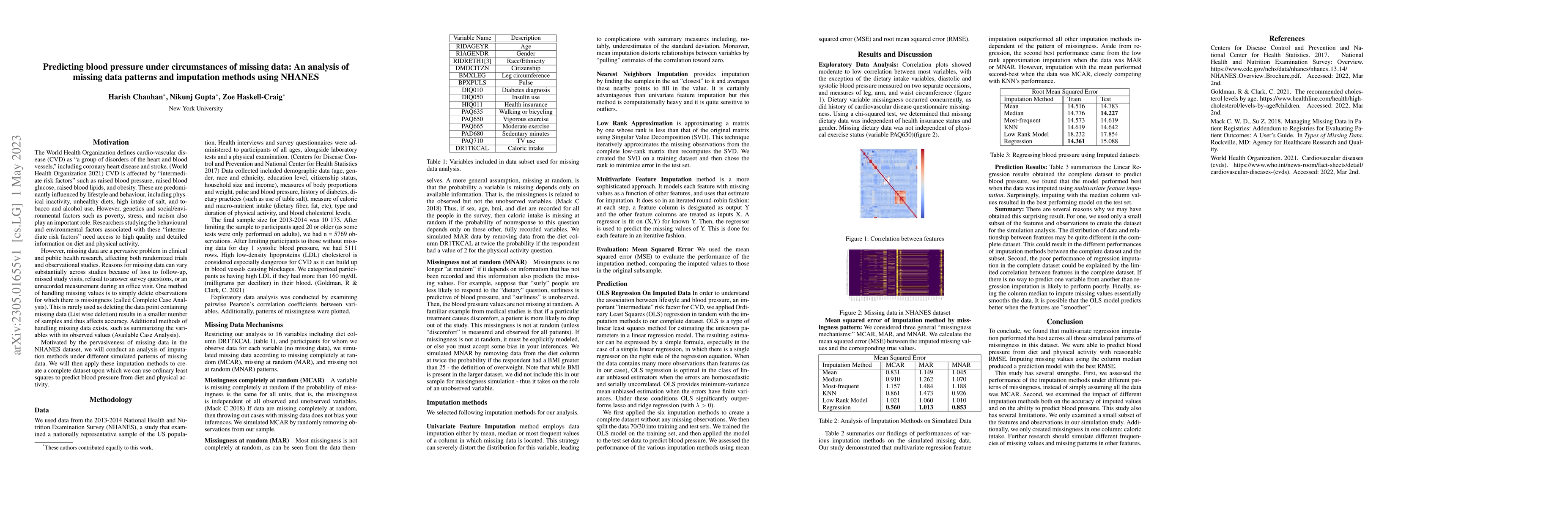 Thumbnail for Predicting blood pressure under circumstances of missing data: An
  analysis of missing data patterns and imputation methods using NHANES