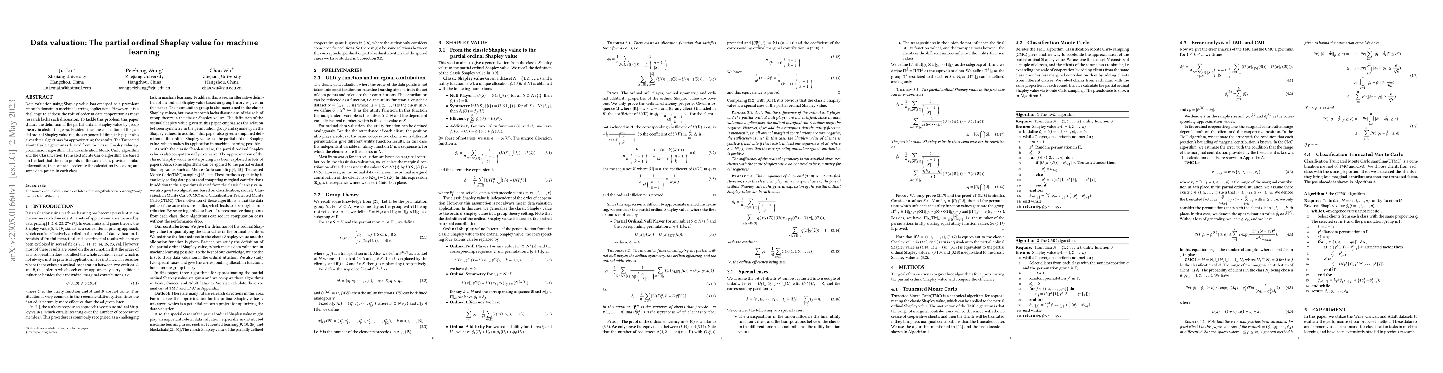 Thumbnail for Data valuation: The partial ordinal Shapley value for machine learning