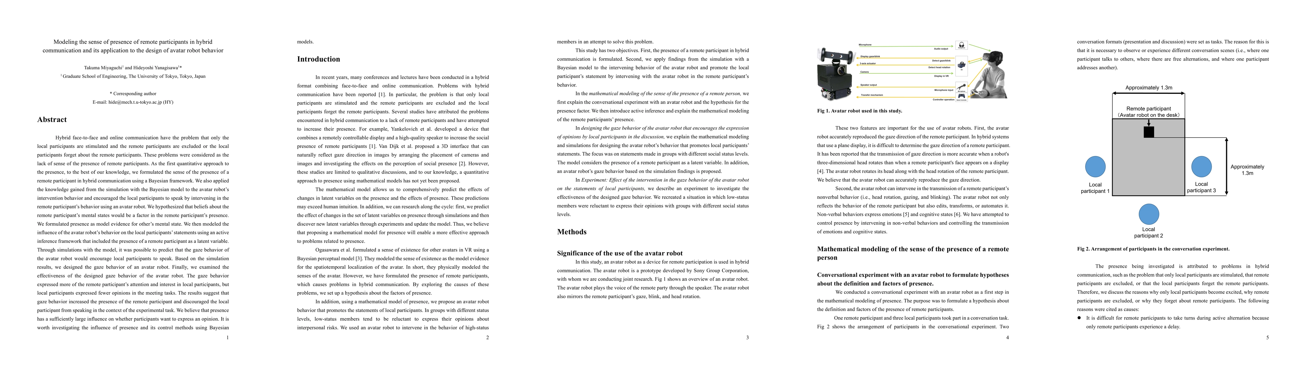 Thumbnail for Modeling the sense of presence of remote participants in hybrid
  communication and its application to the design of avatar robot behavior
