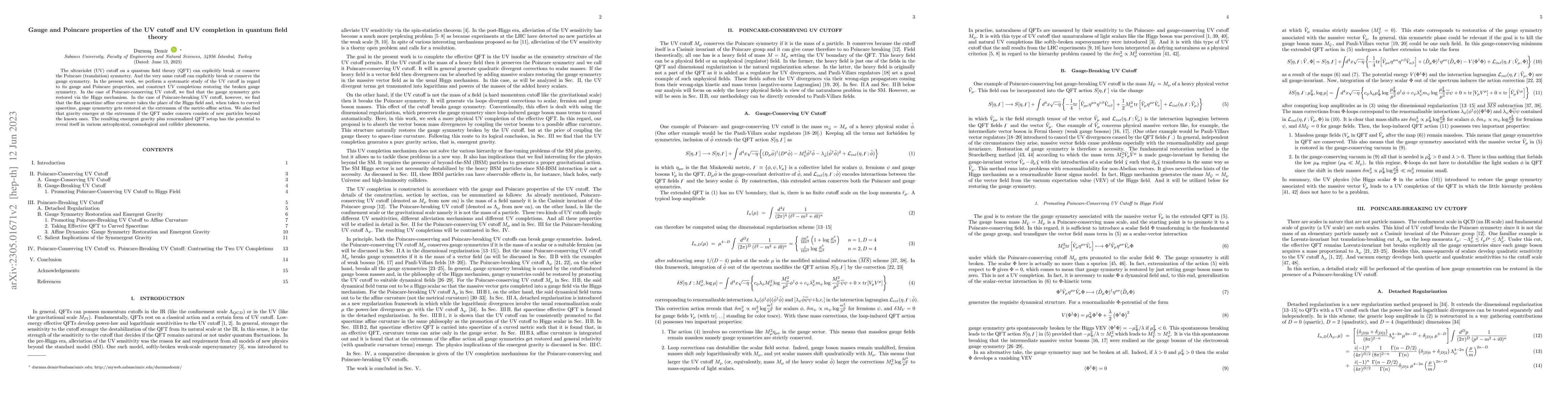 Thumbnail for Gauge and Poincare properties of the UV cutoff and UV completion in
  quantum field theory