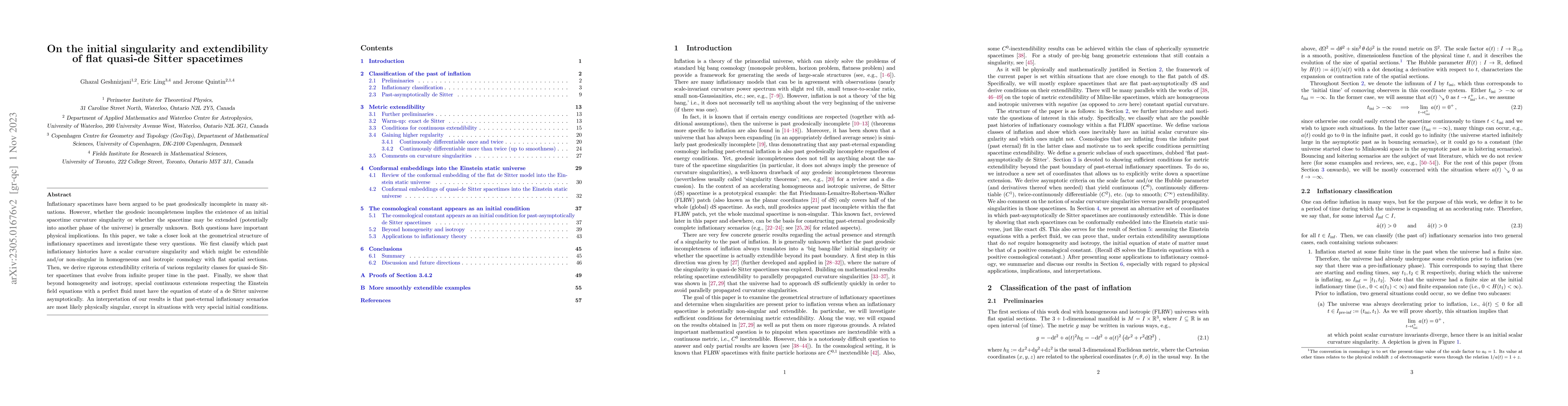 Thumbnail for On the initial singularity and extendibility of flat quasi-de Sitter
  spacetimes