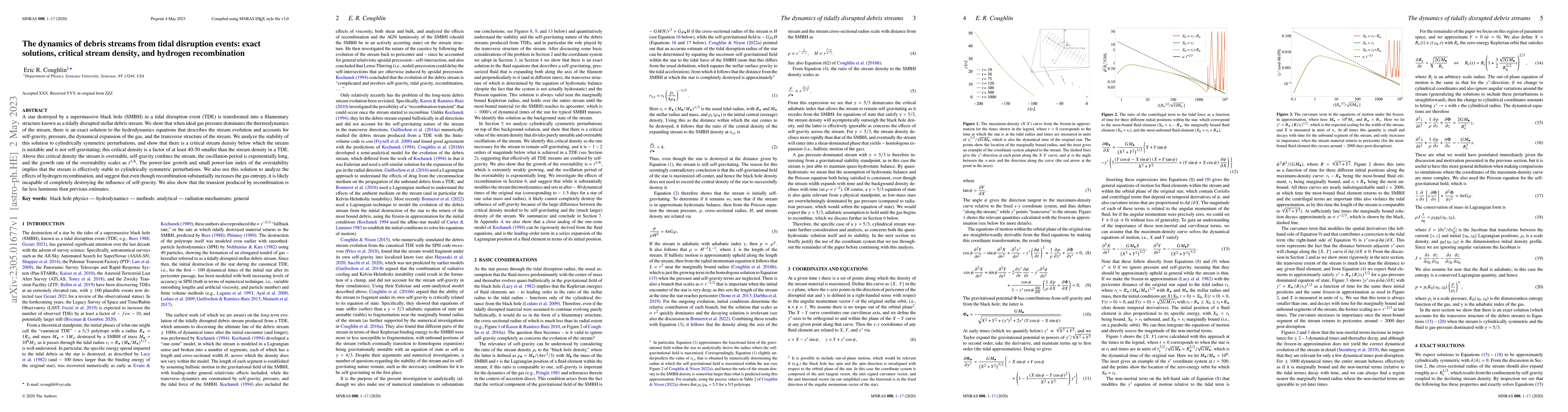 Thumbnail for The dynamics of debris streams from tidal disruption events: exact
  solutions, critical stream density, and hydrogen recombination