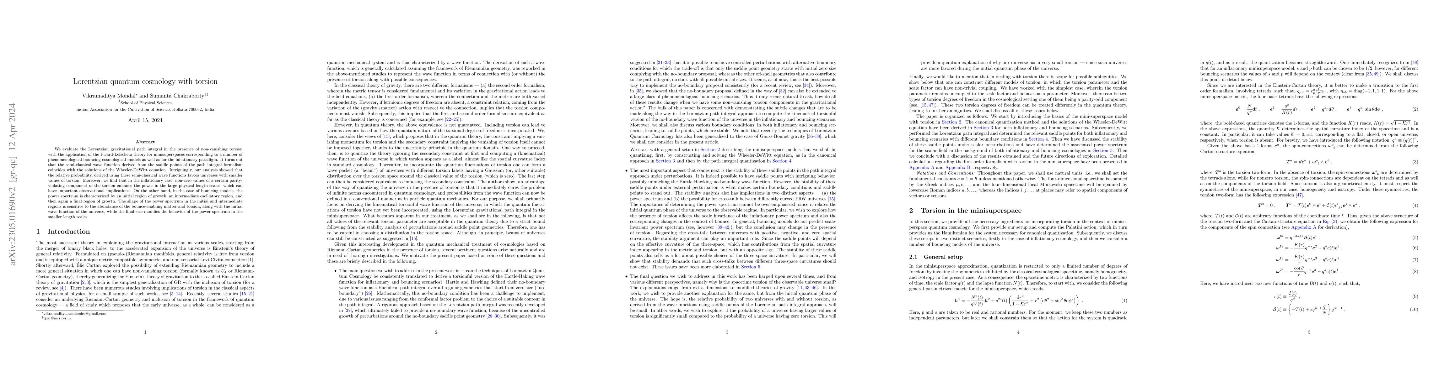 Thumbnail for Lorentzian quantum cosmology with torsion