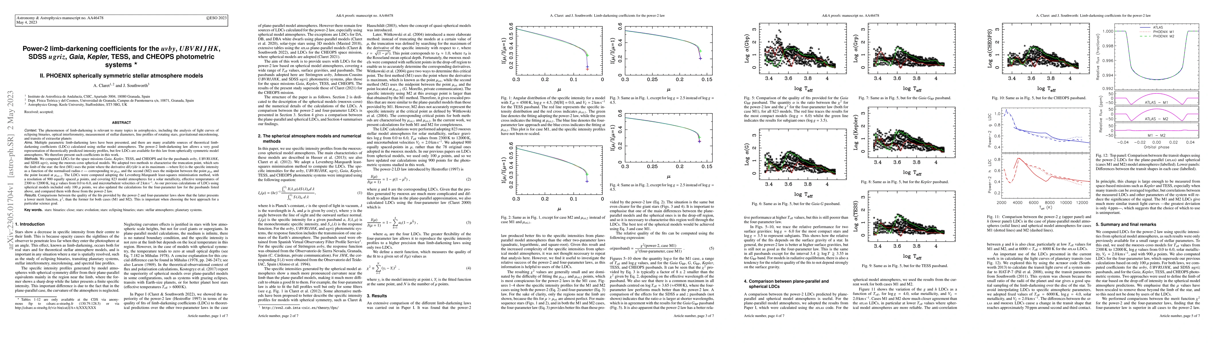 Thumbnail for Power-2 limb-darkening coefficients for the $uvby$, $UBVRIJHK$, SDSS
  $ugriz$, Gaia, Kepler, TESS, and CHEOPS photometric systems II. PHOENIX
  spherically symmetric stellar atmosphere models
