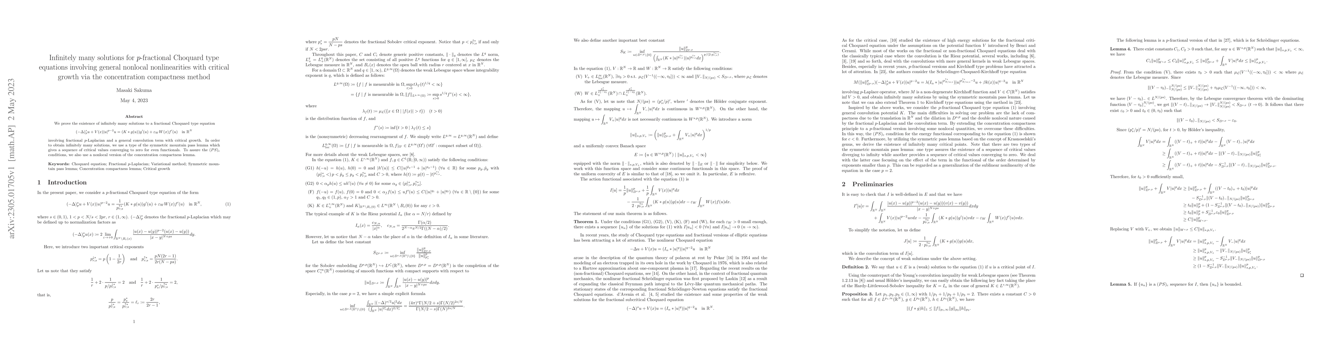 Thumbnail for Infinitely many solutions for $p$-fractional Choquard type equations
  involving general nonlocal nonlinearities with critical growth via the
  concentration compactness method
